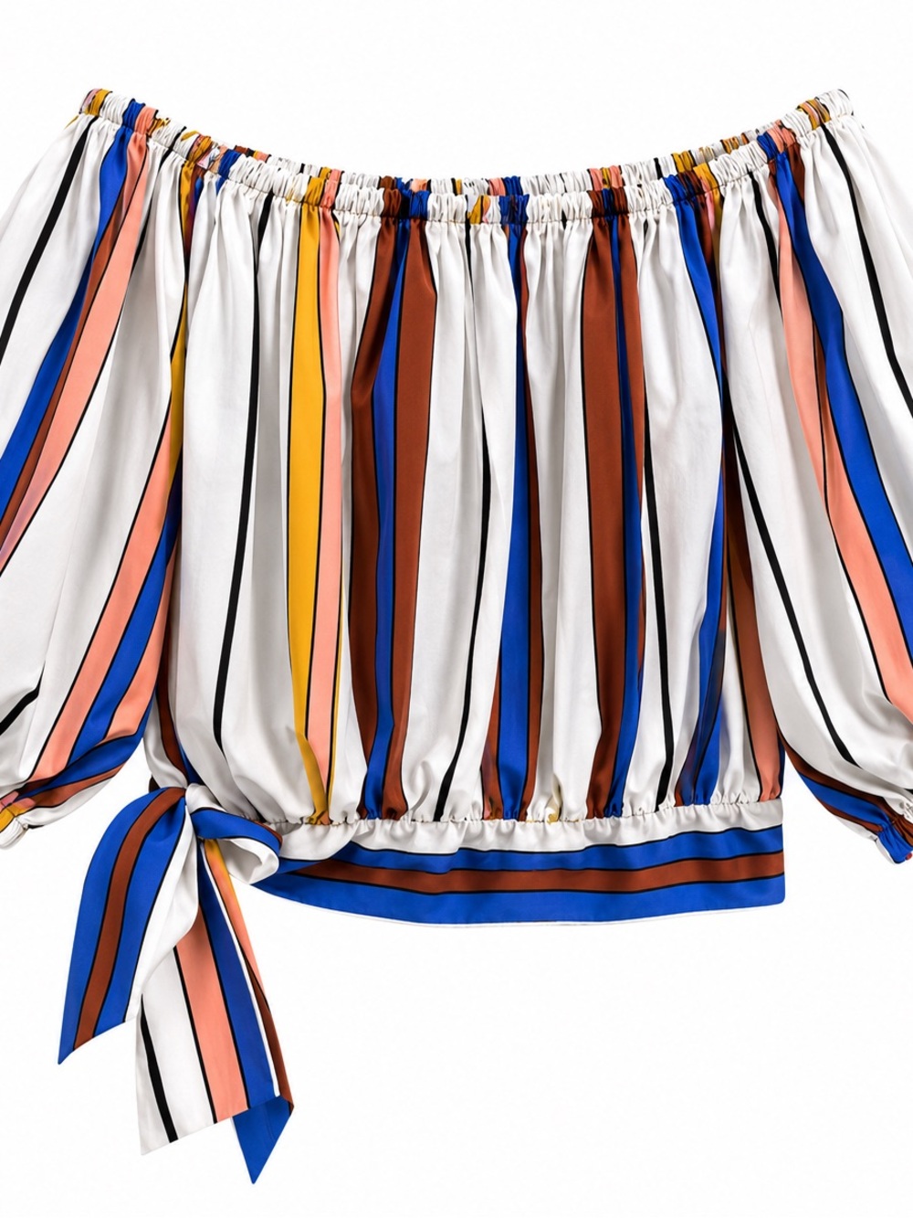 NY&C Off Shoulder Striped Blouse Puff Sleeve Multicolor Size S NWT
